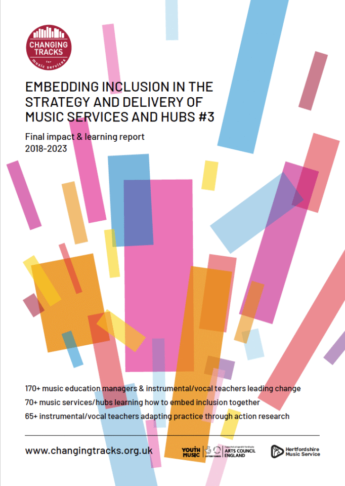 Colourful cover of a report, with coloured blocks behind writing
