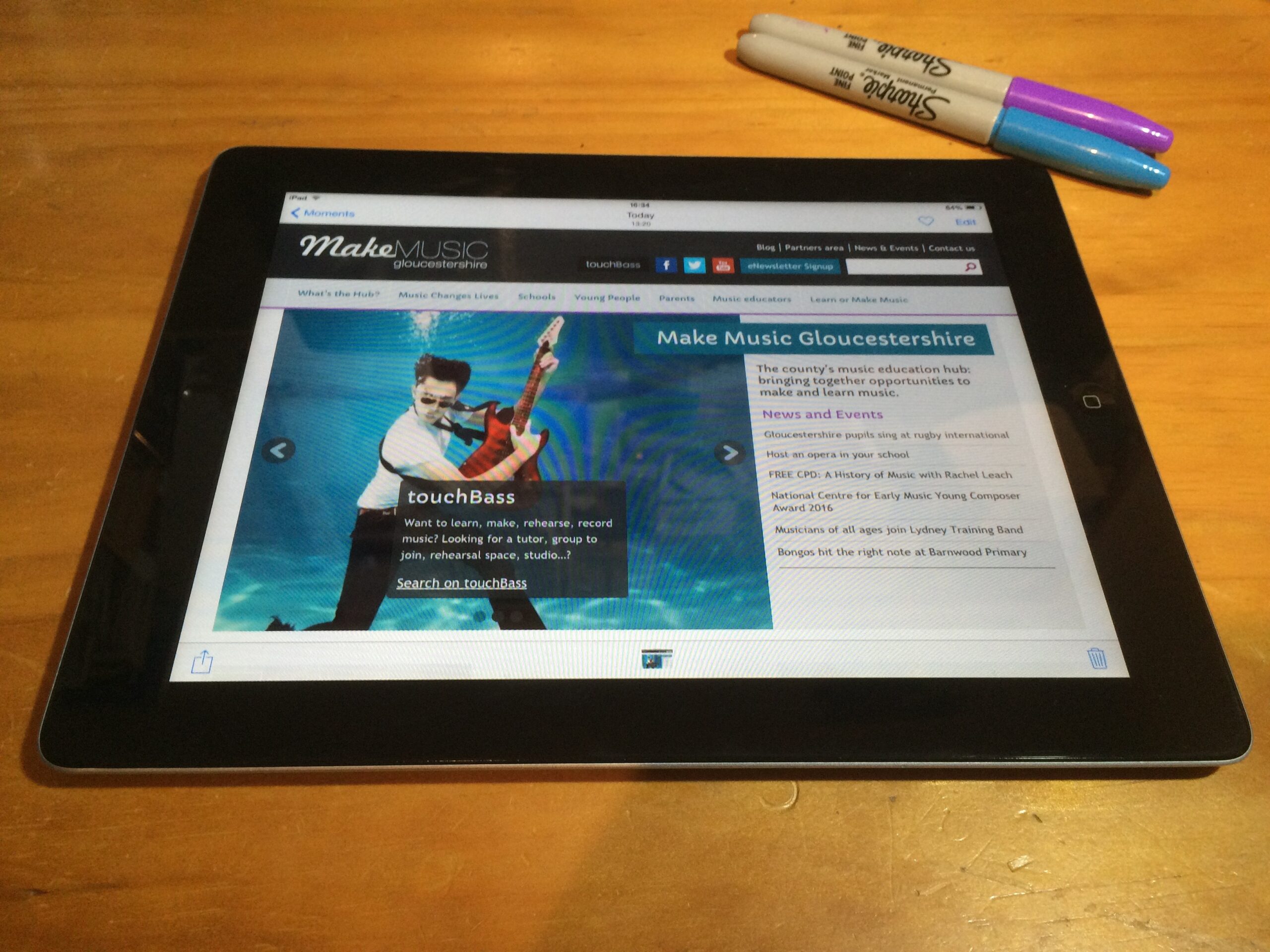 music hub website on an ipad