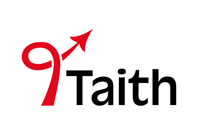 Logo featuring a red arrow like a dragon's tail, and the word 'Taith'